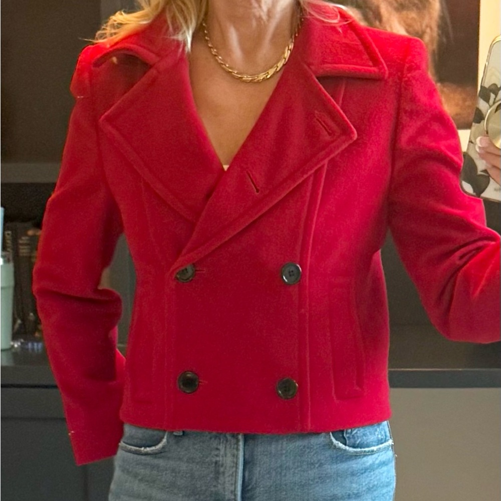 Pendleton Red Wool Cropped Jacket Petite 4 Double Breasted USA - Picture 3 of 11